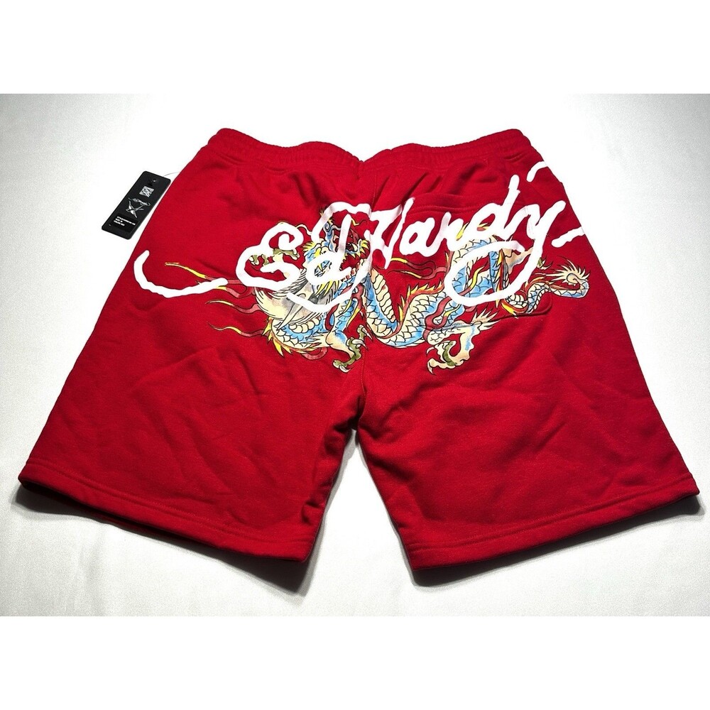 Ed Hardy Sweat Shorts Red Skull Flames Serpent Rock Punk EHM8100-16R Size Medium